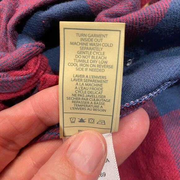 7 for All Mankind Girls Large Long Sleeve Tie waist red and blue plaid shirt - Picture 6 of 7